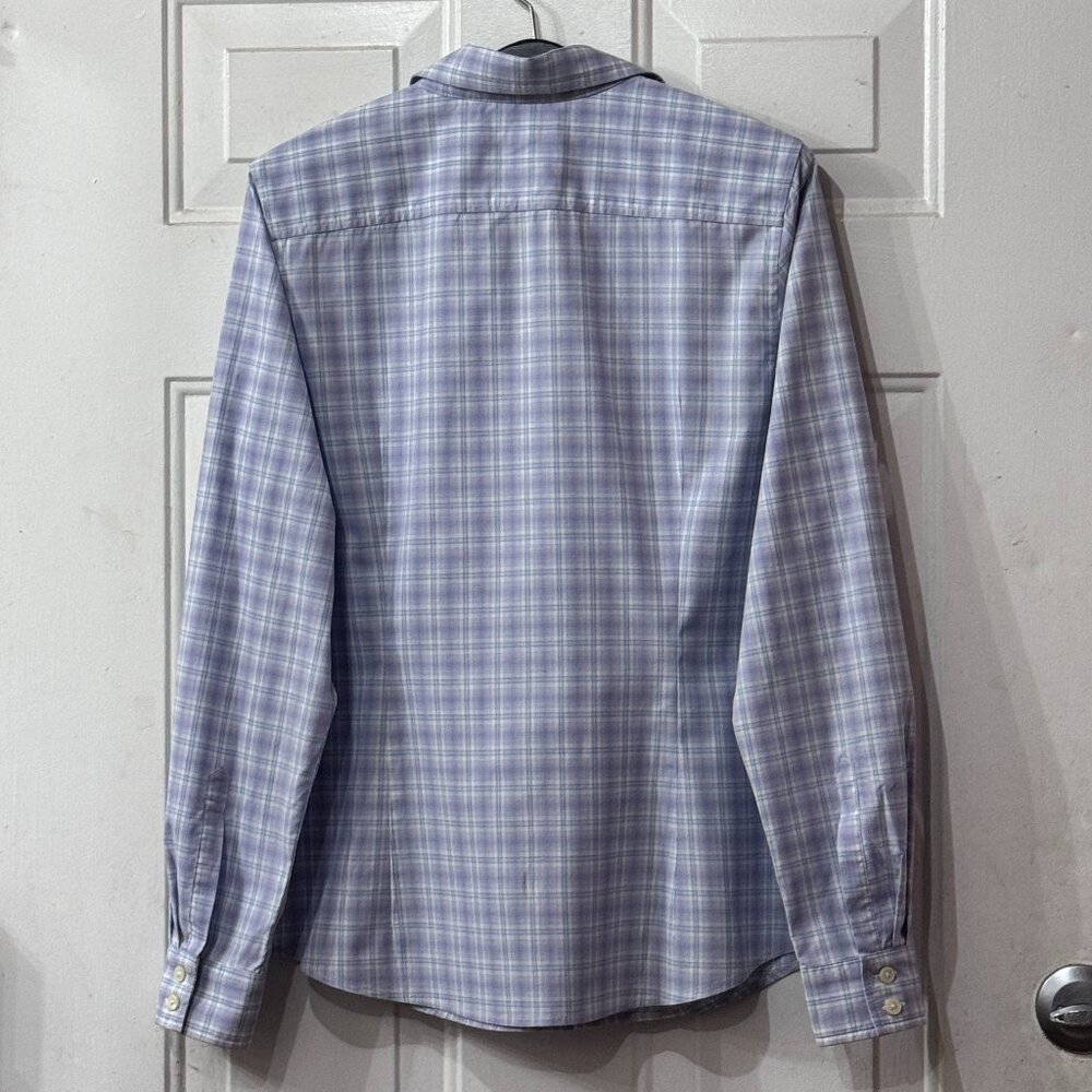 Banana Republic No-Iron Fitted Sz 14 Blouse Shirt Long Sleeve Light Purple Check - Picture 6 of 10